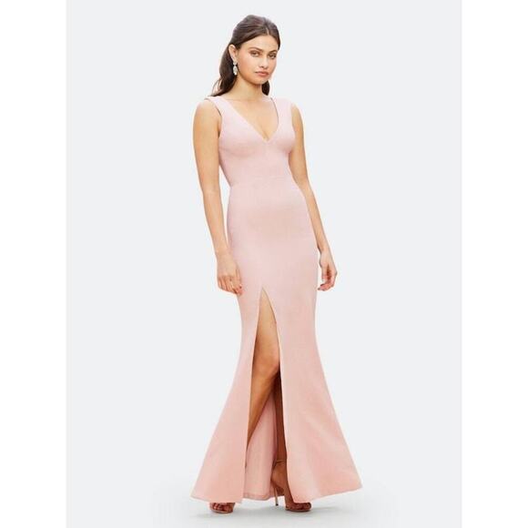 Dress the Population Women's Dress Sandra Plunge Crepe Trumpet‎ Gown Blush M - Picture 1 of 12